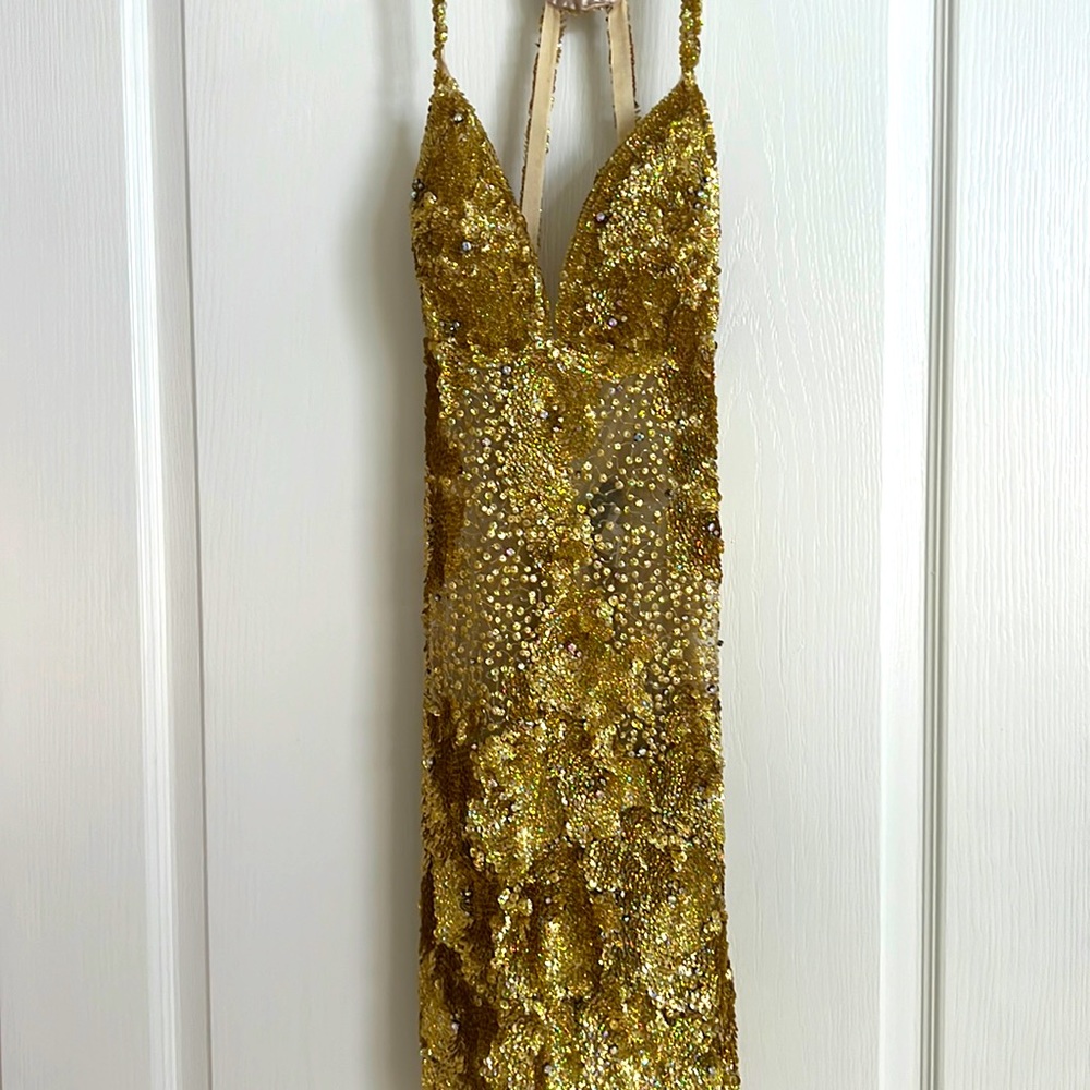 Jovani sheet gold sequin dress New